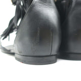 Saint Laurent Studded Fringe Sandals Black Leather Size 40.5 Flat Thong