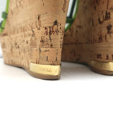 Louis Vuitton Summertime Cork Wedge Sandals Green Patent Leather Size 37.5