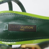 Louis Vuitton Summertime Cork Wedge Sandals Green Patent Leather Size 37.5
