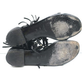 Saint Laurent Studded Fringe Sandals Black Leather Size 40.5 Flat Thong