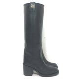 Miu Miu Logo-Detailed Pull-On Knee High Boots Black Leather Size 37
