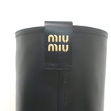 Miu Miu Logo-Detailed Pull-On Knee High Boots Black Leather Size 37