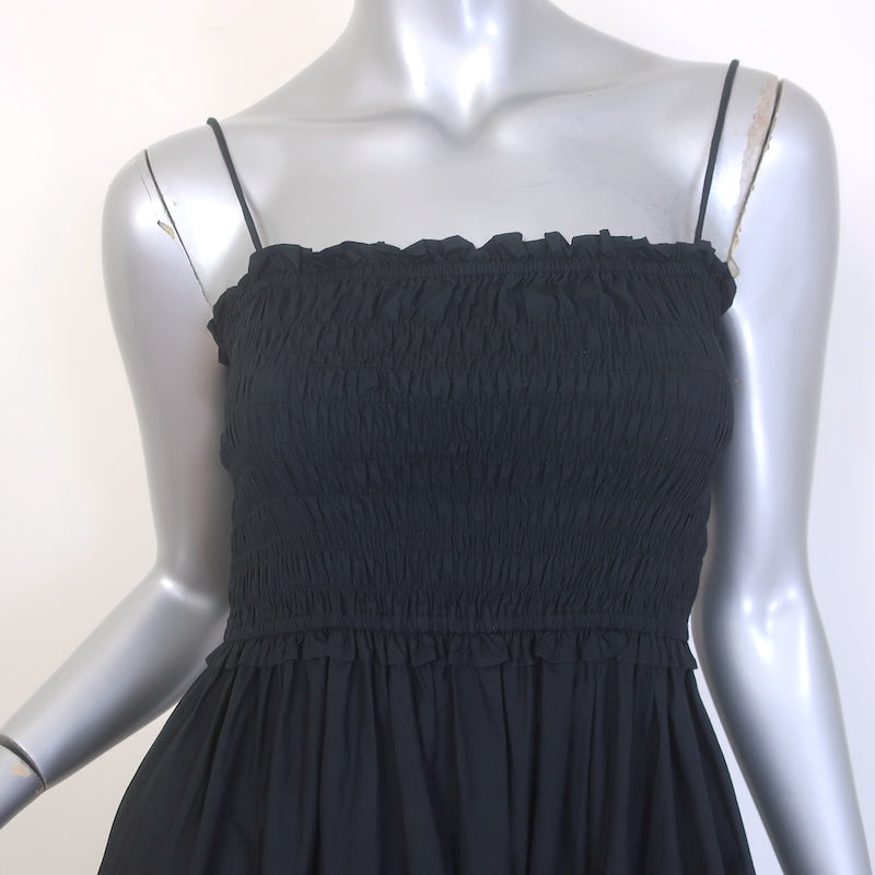Apiece Apart Porta Smocked Midi Dress Black Cotton Size Extra Small