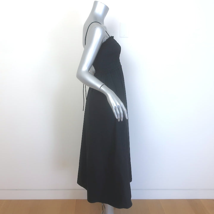 Apiece Apart Porta Smocked Midi Dress Black Cotton Size Extra Small