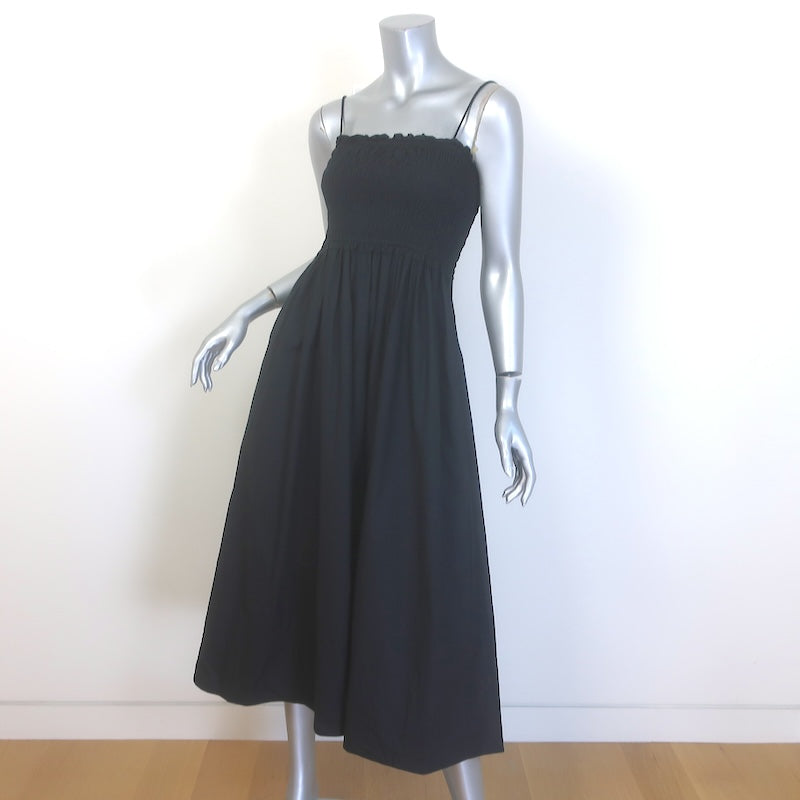 Apiece Apart Porta Smocked Midi Dress Black Cotton Size Extra Small