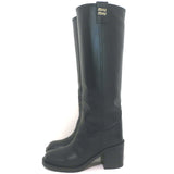 Miu Miu Logo-Detailed Pull-On Knee High Boots Black Leather Size 37