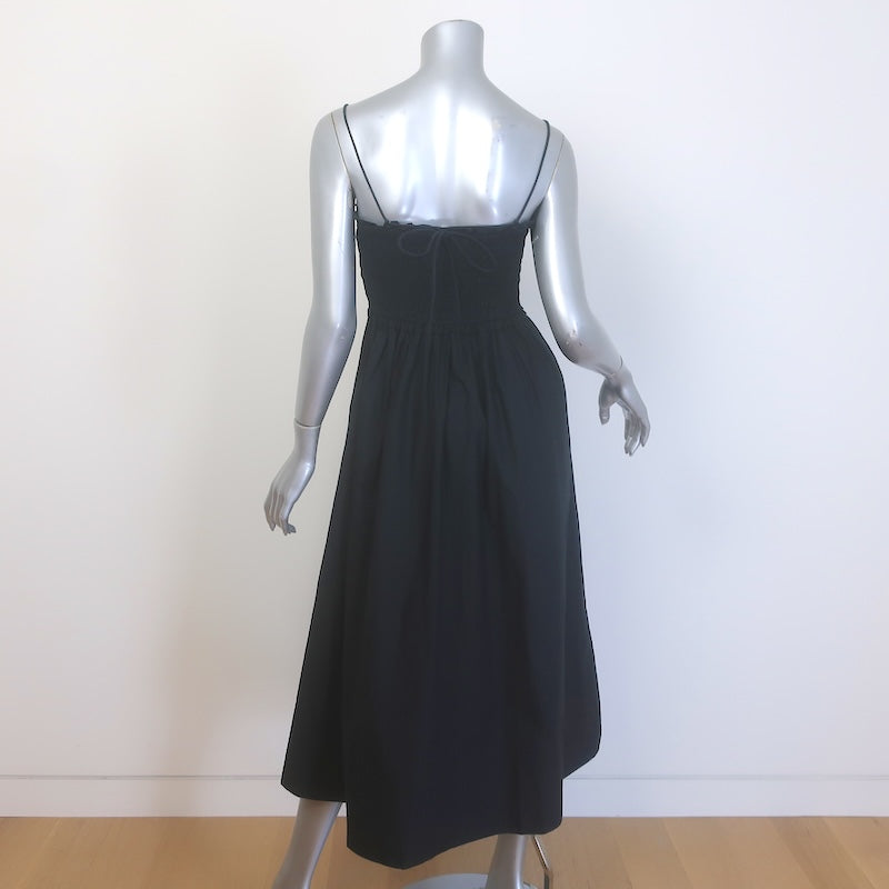 Apiece Apart Porta Smocked Midi Dress Black Cotton Size Extra Small