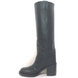 Miu Miu Logo-Detailed Pull-On Knee High Boots Black Leather Size 37