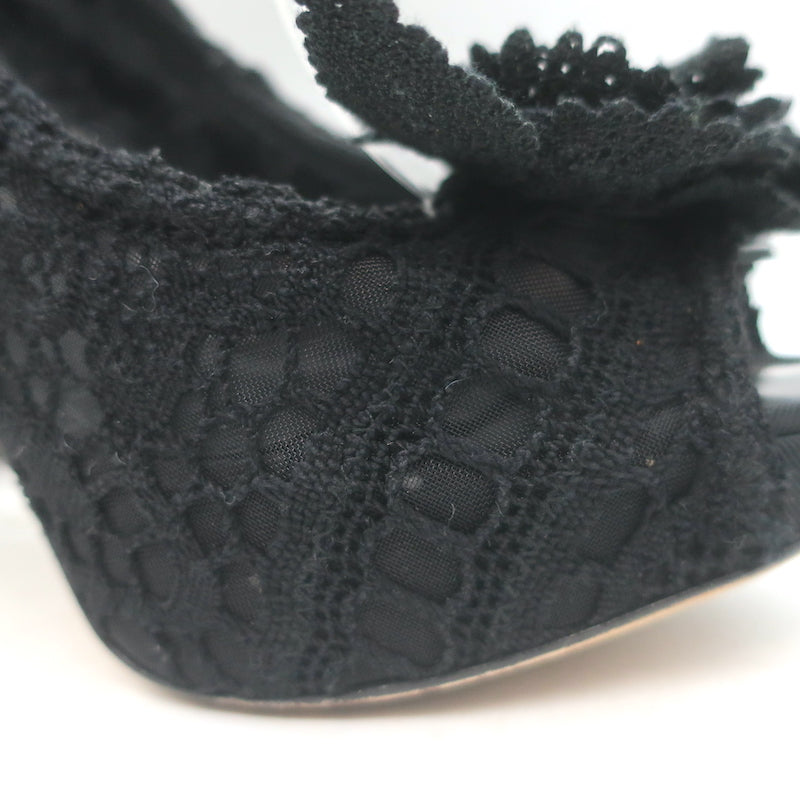 Dolce &amp; Gabbana Rose Crochet Lace Platform Pumps Black Size 40 Open Toe Heels
