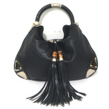 Gucci Indy Large Hobo Bag Black Leather Bamboo Tassel Crossbody