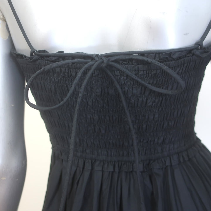Apiece Apart Porta Smocked Midi Dress Black Cotton Size Extra Small