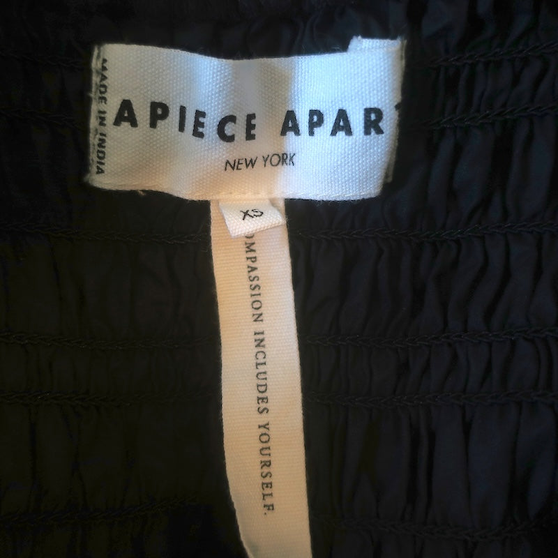 Apiece Apart Porta Smocked Midi Dress Black Cotton Size Extra Small
