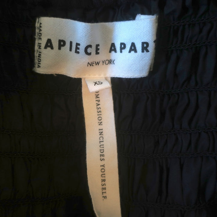 Apiece Apart Porta Smocked Midi Dress Black Cotton Size Extra Small