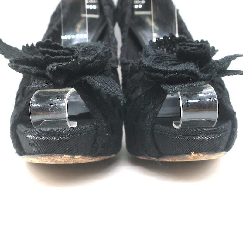 Dolce &amp; Gabbana Rose Crochet Lace Platform Pumps Black Size 40 Open Toe Heels