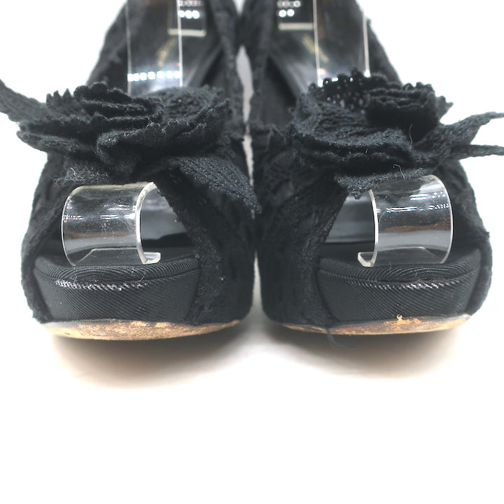 Dolce &amp; Gabbana Rose Crochet Lace Platform Pumps Black Size 40 Open Toe Heels