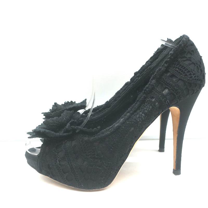 Dolce &amp; Gabbana Rose Crochet Lace Platform Pumps Black Size 40 Open Toe Heels