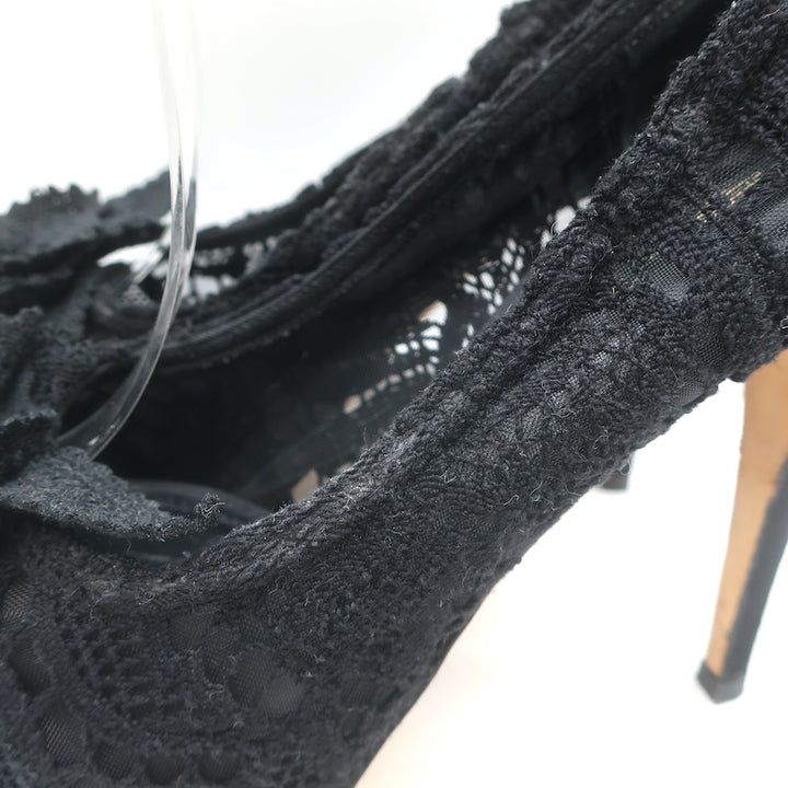 Dolce &amp; Gabbana Rose Crochet Lace Platform Pumps Black Size 40 Open Toe Heels