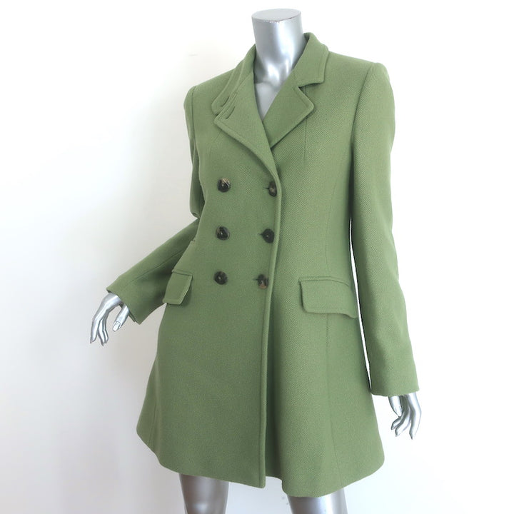 Armani Collezioni Double Breasted Coat Green Virgin Wool Size 10