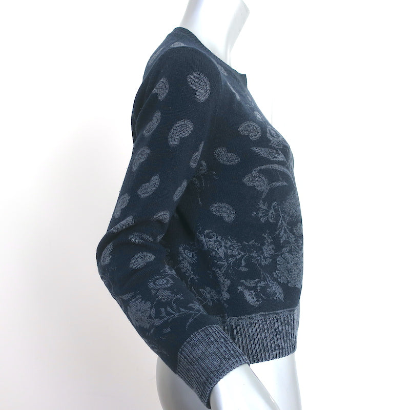 Christian Dior Cashmere Sweater Navy Paisley &amp; Floral Print Size 36