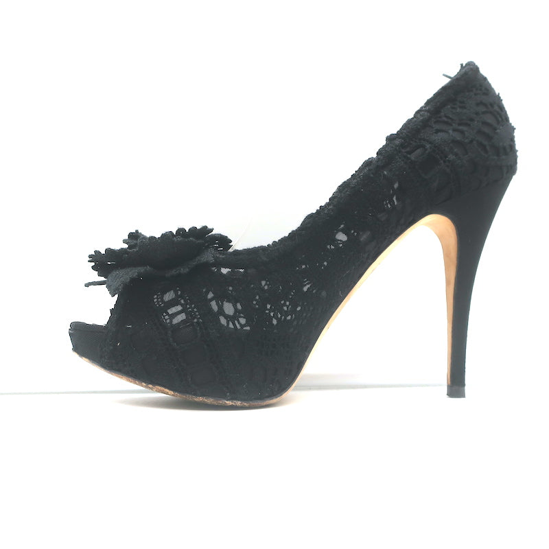 Dolce &amp; Gabbana Rose Crochet Lace Platform Pumps Black Size 40 Open Toe Heels