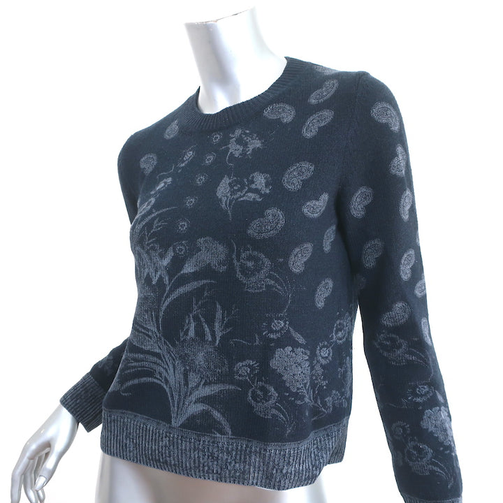 Christian Dior Cashmere Sweater Navy Paisley &amp; Floral Print Size 36