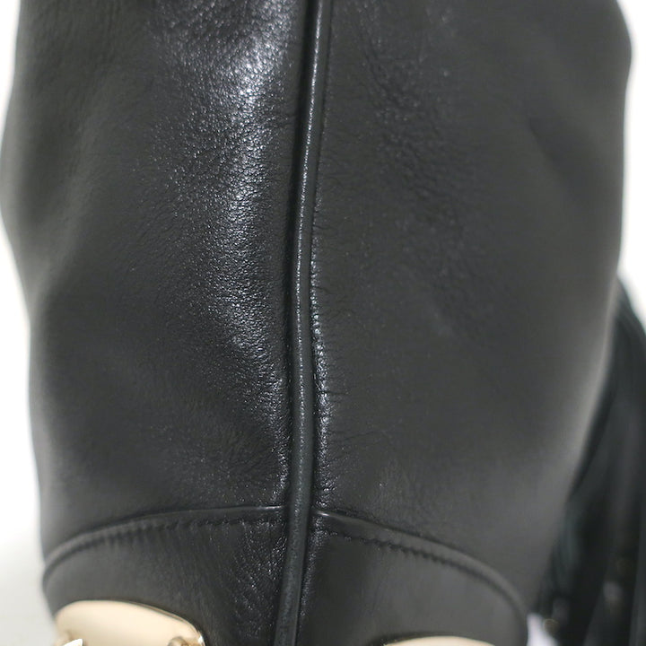 Gucci Indy Large Hobo Bag Black Leather Bamboo Tassel Crossbody