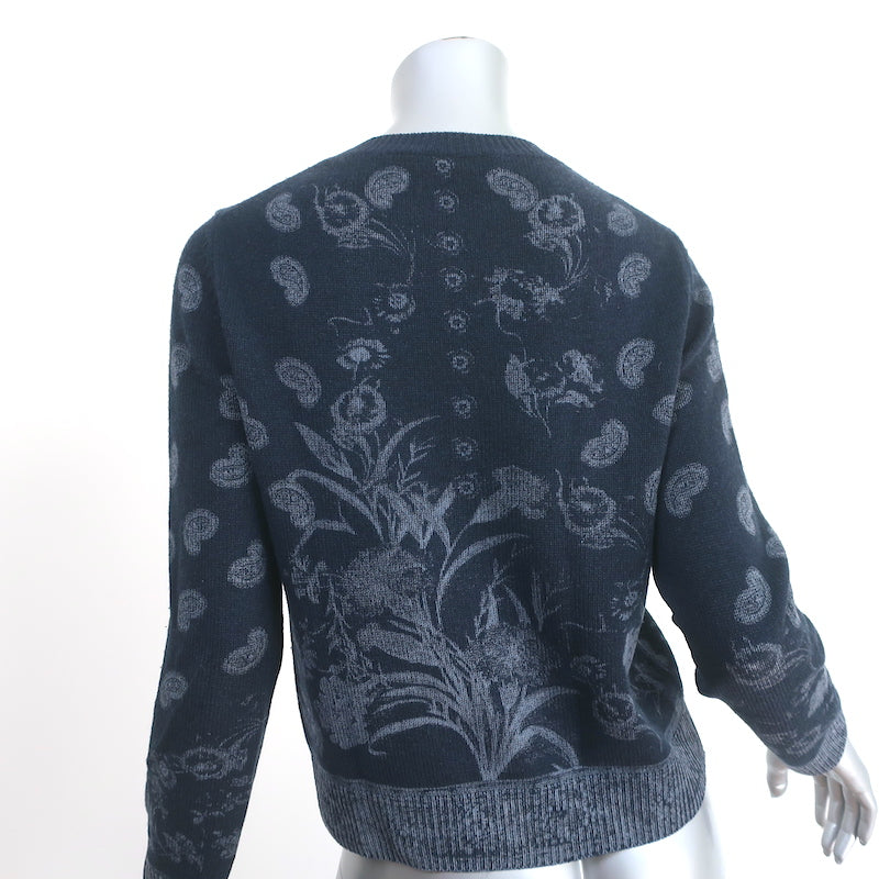 Christian Dior Cashmere Sweater Navy Paisley &amp; Floral Print Size 36