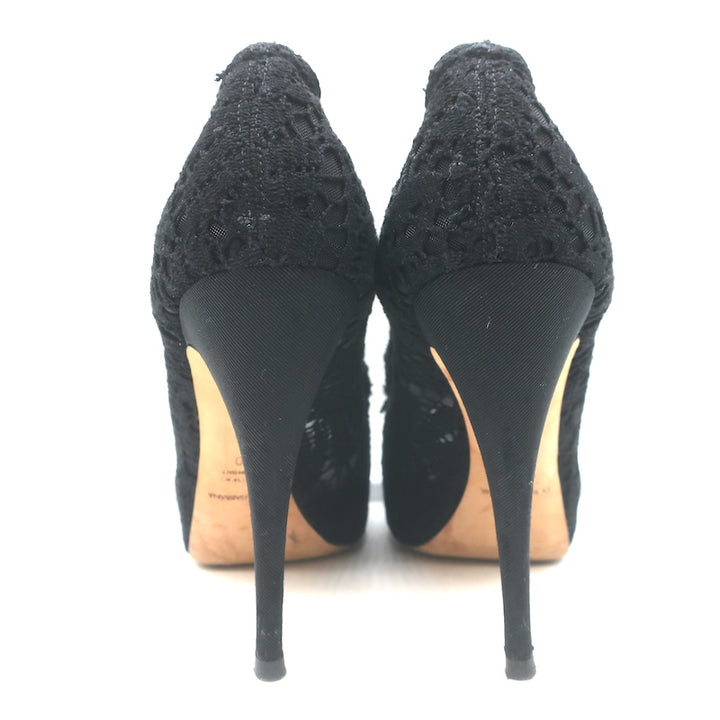 Dolce &amp; Gabbana Rose Crochet Lace Platform Pumps Black Size 40 Open Toe Heels