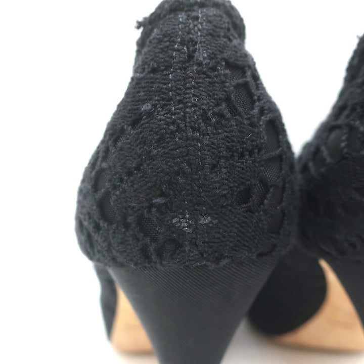 Dolce &amp; Gabbana Rose Crochet Lace Platform Pumps Black Size 40 Open Toe Heels