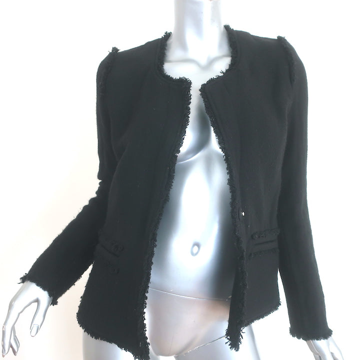 IRO Anglet Frayed Tweed Jacket Black Wool-Blend Size 38