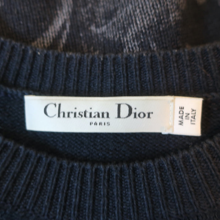 Christian Dior Cashmere Sweater Navy Paisley &amp; Floral Print Size 36