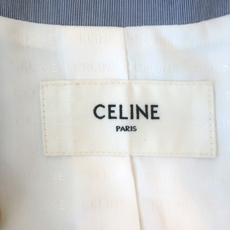 Celine Triomphe Quilted Chelsea Boutis Jacket Light Blue Cotton Size 36
