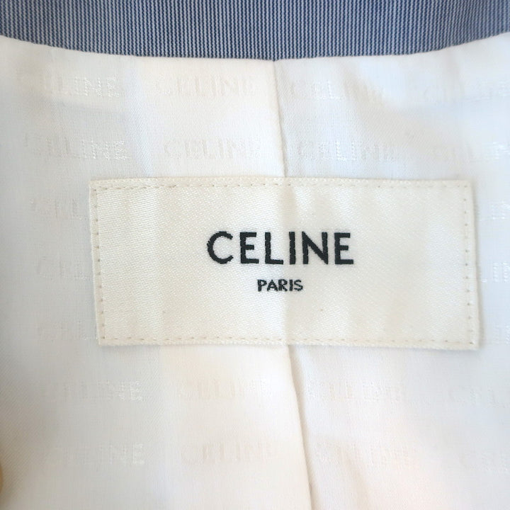Celine Triomphe Quilted Chelsea Boutis Jacket Light Blue Cotton Size 36