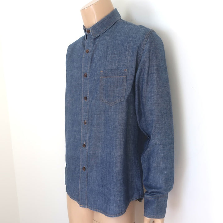 Rag &amp; Bone Chambray Denim Button Down Shirt Blue Cotton Size Large