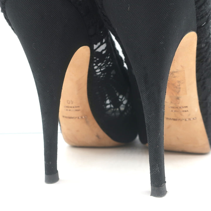 Dolce &amp; Gabbana Rose Crochet Lace Platform Pumps Black Size 40 Open Toe Heels