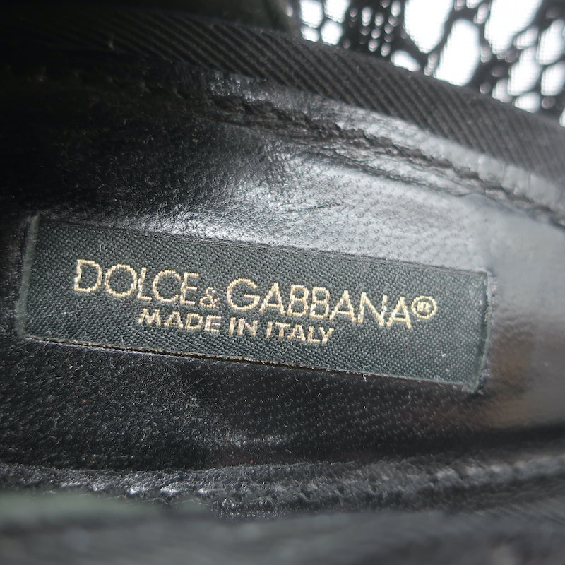 Dolce &amp; Gabbana Rose Crochet Lace Platform Pumps Black Size 40 Open Toe Heels