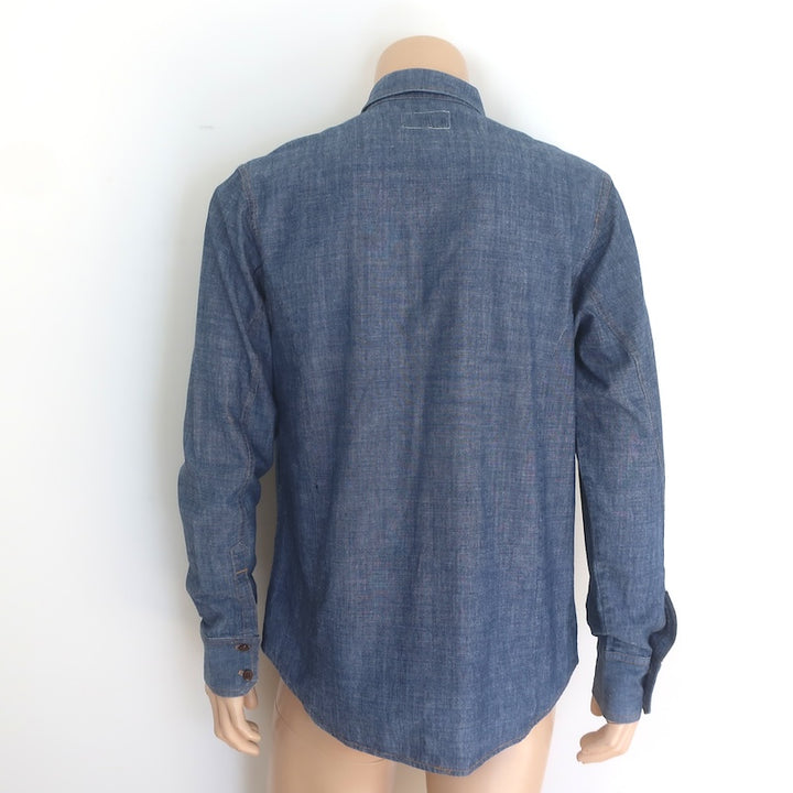 Rag &amp; Bone Chambray Denim Button Down Shirt Blue Cotton Size Large