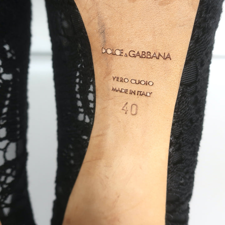 Dolce &amp; Gabbana Rose Crochet Lace Platform Pumps Black Size 40 Open Toe Heels