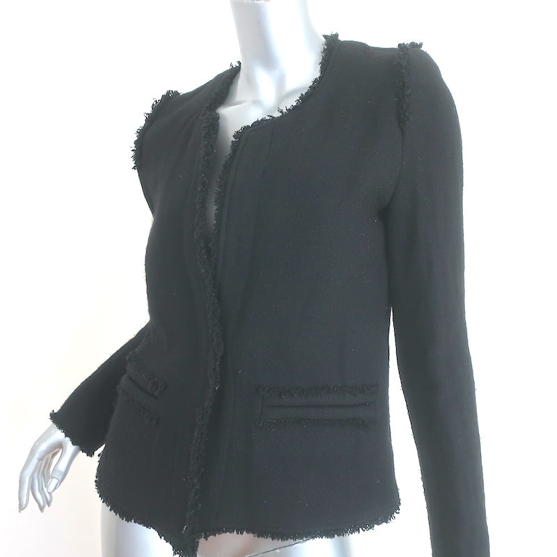 IRO Anglet Frayed Tweed Jacket Black Wool-Blend Size 38