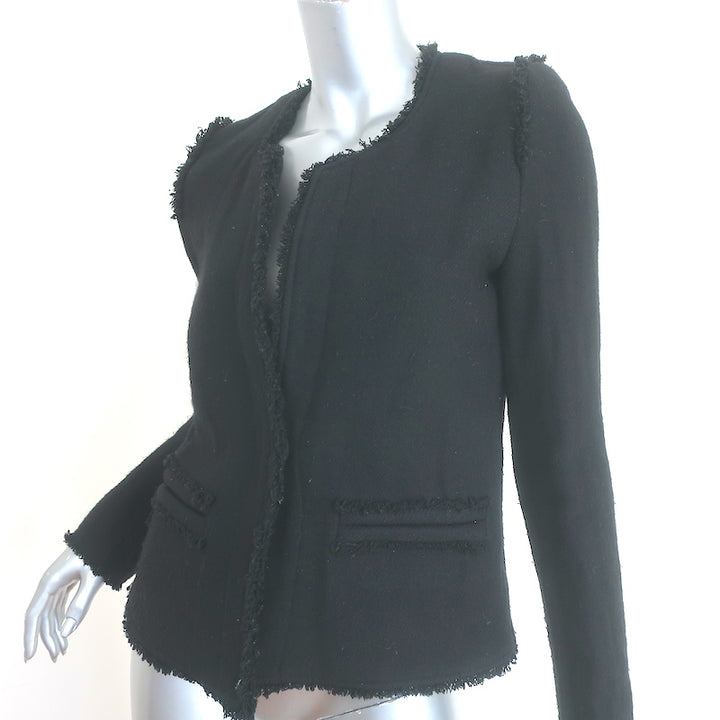 IRO Anglet Frayed Tweed Jacket Black Wool-Blend Size 38