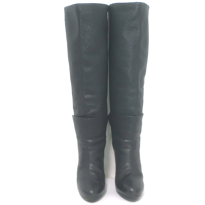 Balenciaga Buckle-Detail Knee High Platform Boots Black Pebbled Leather Size 38