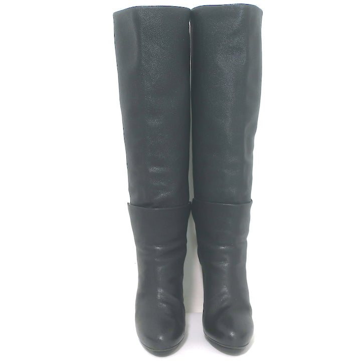 Balenciaga Buckle-Detail Knee High Platform Boots Black Pebbled Leather Size 38