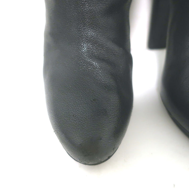 Balenciaga Buckle-Detail Knee High Platform Boots Black Pebbled Leather Size 38
