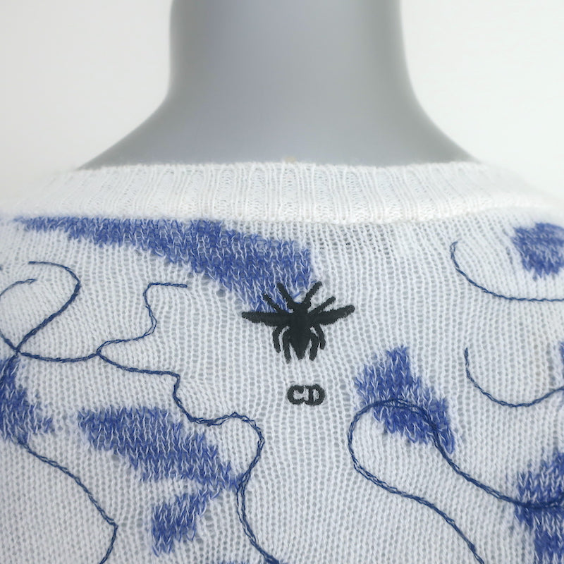Christian Dior Around the World Embroidered Cashmere Sweater White/Blue Size 36