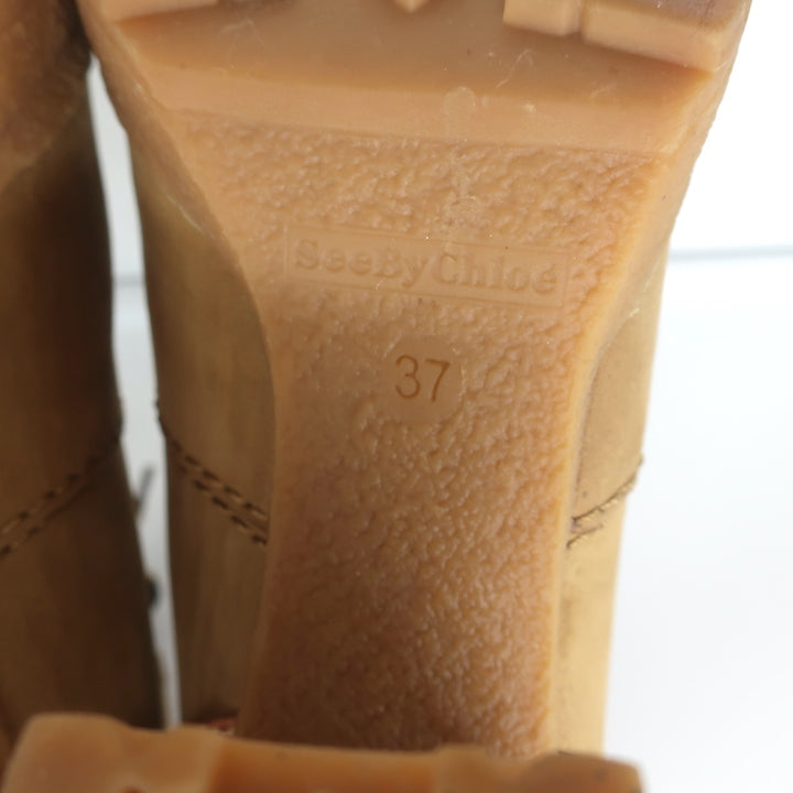 See by Chloe Eileen High Heel Hiking Boots Camel Suede Size 37