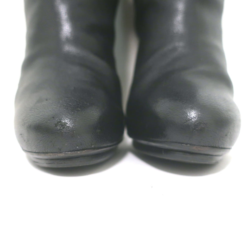 Balenciaga Buckle-Detail Knee High Platform Boots Black Pebbled Leather Size 38