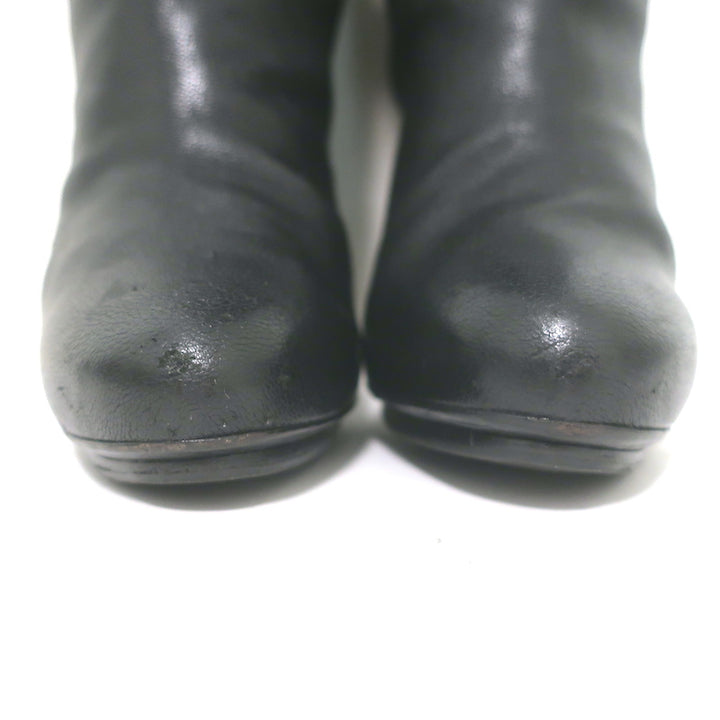 Balenciaga Buckle-Detail Knee High Platform Boots Black Pebbled Leather Size 38