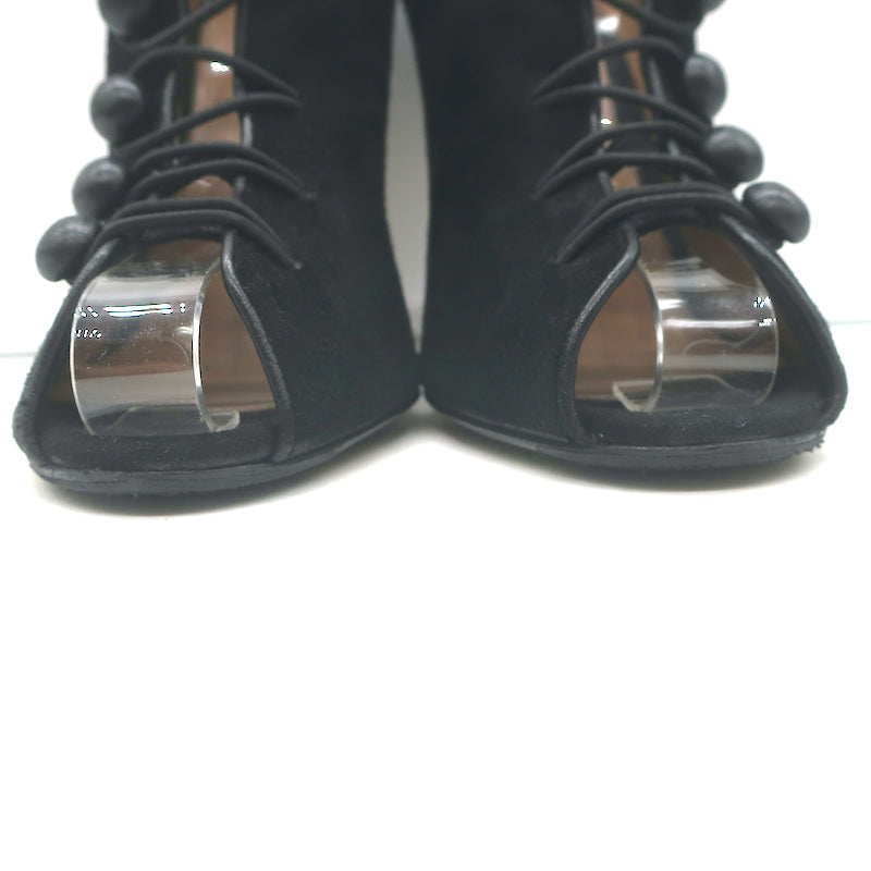 Gianvito Rossi Imperia Buttoned Ankle Boots Black Suede Size 41 Open Toe Heels