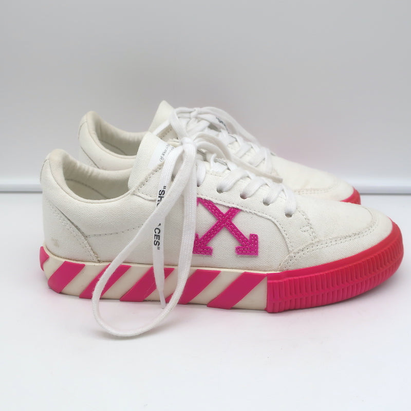Off-White Vulcanized Low Top Sneakers White Canvas &amp; Hot Pink Suede Size 37