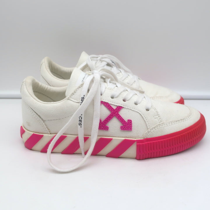 Off-White Vulcanized Low Top Sneakers White Canvas &amp; Hot Pink Suede Size 37